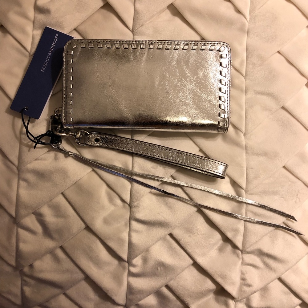 Rebecca Minkoff silver leather phone wallet